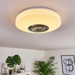 hofstein Plafonnier Sambani LED Chrome, Blanc, 1 lumière, Télécommandes, Changeur de couleurs