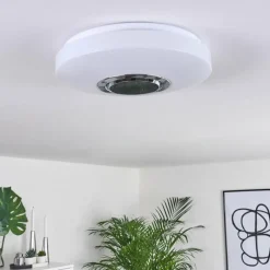 hofstein Plafonnier Sambani LED Chrome, Blanc, 1 lumière, Télécommandes, Changeur de couleurs