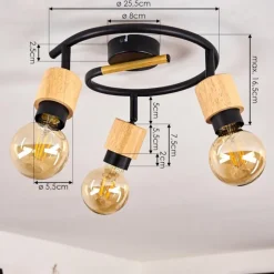 hofstein Plafonnier Sezze Bois clair, Noir, 3 lumières