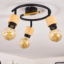 hofstein Plafonnier Sezze Bois clair, Noir, 3 lumières