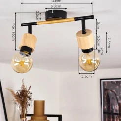 hofstein Plafonnier Sezze Bois clair, Noir, 2 lumières