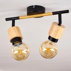 hofstein Plafonnier Sezze Bois clair, Noir, 2 lumières