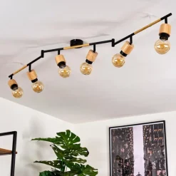 Lampes Vintages & Rétros-hofstein Plafonnier Sezze Bois clair, Noir, 6 lumières