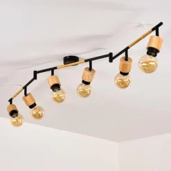 Lampes Vintages & Rétros-hofstein Plafonnier Sezze Bois clair, Noir, 6 lumières