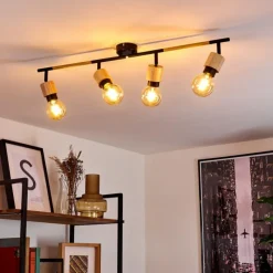 hofstein Plafonnier Sezze Bois clair, Noir, 4 lumières