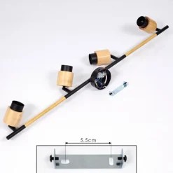 hofstein Plafonnier Sezze Bois clair, Noir, 4 lumières