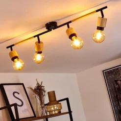 hofstein Plafonnier Sezze Bois clair, Noir, 4 lumières