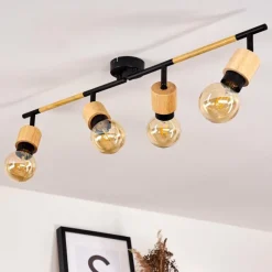 hofstein Plafonnier Sezze Bois clair, Noir, 4 lumières