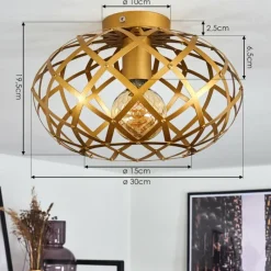 Lampes Dorées-hofstein Plafonnier Shupá Or, Laiton, 1 lumière