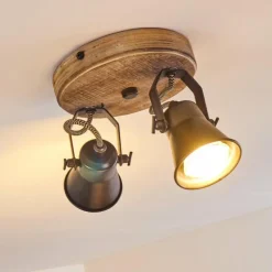 Lampes Vintages & Rétros-hofstein Plafonnier Skodsbol Anthracite, Bois clair, 2 lumières