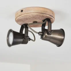 Lampes Vintages & Rétros-hofstein Plafonnier Skodsbol Anthracite, Bois clair, 2 lumières