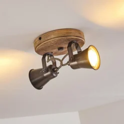 Lampes Vintages & Rétros-hofstein Plafonnier Skodsbol Anthracite, Bois clair, 2 lumières