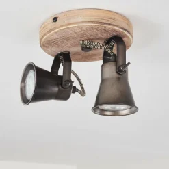 Lampes Vintages & Rétros-hofstein Plafonnier Skodsbol Anthracite, Bois clair, 2 lumières