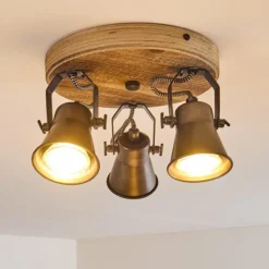 Lampes Industrielles-hofstein Plafonnier Skodsbol Bois clair, Noir, 3 lumières