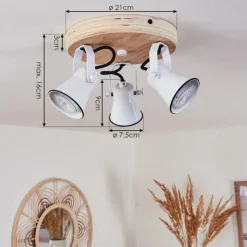 Lampes Industrielles-hofstein Plafonnier Skodsbol Bois clair, Blanc, 3 lumières