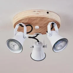 Lampes Industrielles-hofstein Plafonnier Skodsbol Bois clair, Blanc, 3 lumières