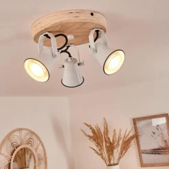 Lampes Industrielles-hofstein Plafonnier Skodsbol Bois clair, Blanc, 3 lumières
