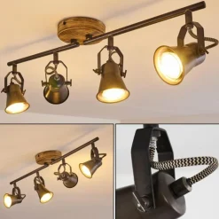 hofstein Plafonnier Skodsbol Gris, Brun clair, Acier brossé, 4 lumières