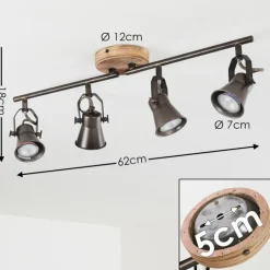 hofstein Plafonnier Skodsbol Gris, Brun clair, Acier brossé, 4 lumières