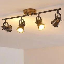 hofstein Plafonnier Skodsbol Gris, Brun clair, Acier brossé, 4 lumières