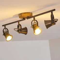 hofstein Plafonnier Skodsbol Gris, Brun clair, Acier brossé, 4 lumières