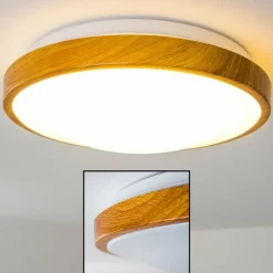 hofstein Plafonnier Sora Wood LED Bois clair, Blanc, 1 lumière