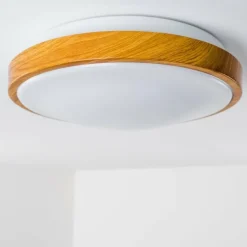 hofstein Plafonnier Sora Wood LED Bois clair, Blanc, 1 lumière