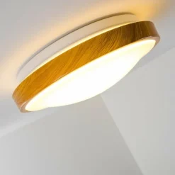 hofstein Plafonnier Sora Wood LED Bois clair, Blanc, 1 lumière