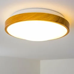 hofstein Plafonnier Sora Wood LED Bois clair, Blanc, 1 lumière