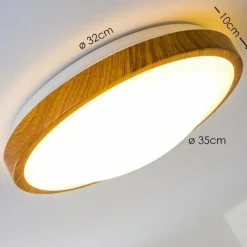 hofstein Plafonnier Sora Wood LED Bois clair, Blanc, 1 lumière