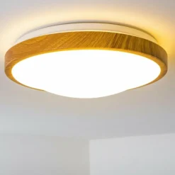 hofstein Plafonnier Sora Wood LED Bois clair, Blanc, 1 lumière