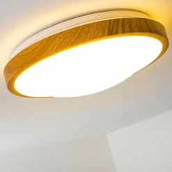 hofstein Plafonnier Sora Wood LED Bois clair, Blanc, 1 lumière