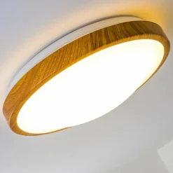 hofstein Plafonnier Sora Wood LED Bois clair, Blanc, 1 lumière