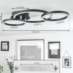 hofstein Plafonnier Sorte LED Chrome, Noir, 1 lumière