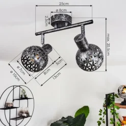 hofstein Plafonnier Stavik Noir, Argenté, 2 lumières