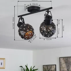 hofstein Plafonnier Sunasau Noir, 2 lumières