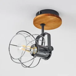 Lampes Vintages & Rétros-hofstein Plafonnier Sundsvall Bois clair, Noir, 1 lumière