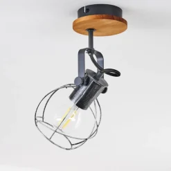 Lampes Vintages & Rétros-hofstein Plafonnier Sundsvall Bois clair, Noir, 1 lumière