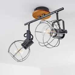 Lampes Vintages & Rétros-hofstein Plafonnier Sundsvall Bois foncé, Noir, 2 lumières