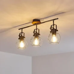 Lampes Vintages & Rétros-hofstein Plafonnier Sundsvall Bois foncé, Noir, 3 lumières