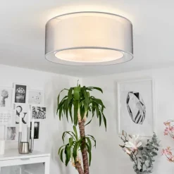 Lampes En Tissu-hofstein Plafonnier Tallaboa Nickel mat, Blanc, 3 lumières
