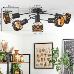Lampes En Tissu-hofstein Plafonnier Tarasp Noir, 5 lumières