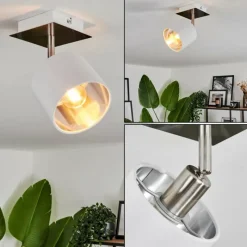 Lampes En Tissu-hofstein Plafonnier Tibro Nickel mat, Blanc, 1 lumière