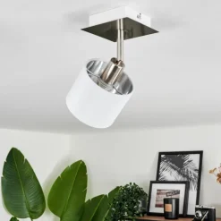 Lampes En Tissu-hofstein Plafonnier Tibro Nickel mat, Blanc, 1 lumière