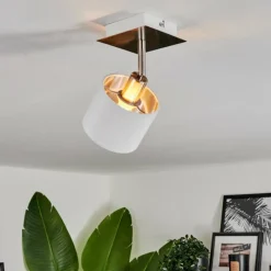 Lampes En Tissu-hofstein Plafonnier Tibro Nickel mat, Blanc, 1 lumière