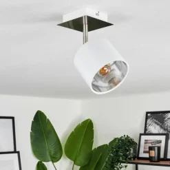 Lampes En Tissu-hofstein Plafonnier Tibro Nickel mat, Blanc, 1 lumière
