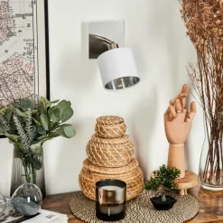 Lampes En Tissu-hofstein Plafonnier Tibro Nickel mat, Blanc, 1 lumière