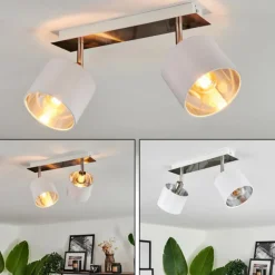 Lampes En Tissu-hofstein Plafonnier Tibro Nickel mat, Blanc, 2 lumières