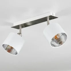Lampes En Tissu-hofstein Plafonnier Tibro Nickel mat, Blanc, 2 lumières