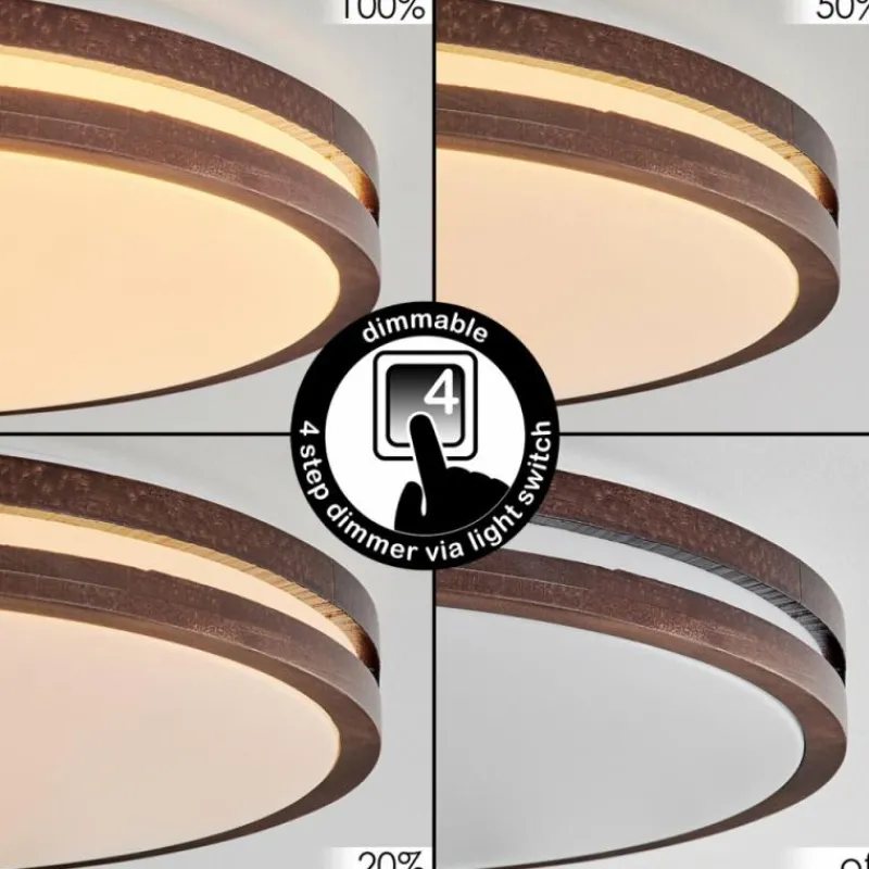 Luminaires Scandinaves-hofstein Plafonnier Tikkala LED Bois foncé, Blanc, 1 lumière